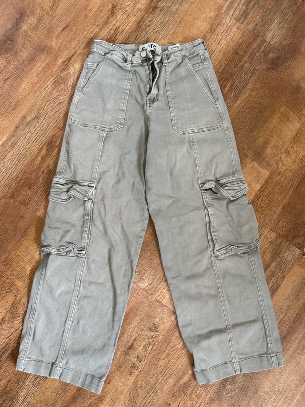 PTCL High-Waist Baggy Wide-Leg Utility Cargo Jean Cotton Pants Olive Green